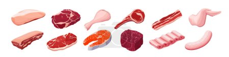 Photo for Meat icon set. Raw meat vector illustrations. - Royalty Free Image