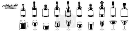 Photo for Alcohol icons. Bottle and glass icon set. Alcohol drinks. Alcoholic beverages. - Royalty Free Image