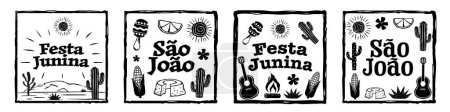 Ilustración de Corte de madera Festa Junina. Sao Joao estilo cordel. - Imagen libre de derechos