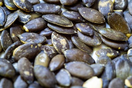 Close-up of a large pile of pumpkin seeds