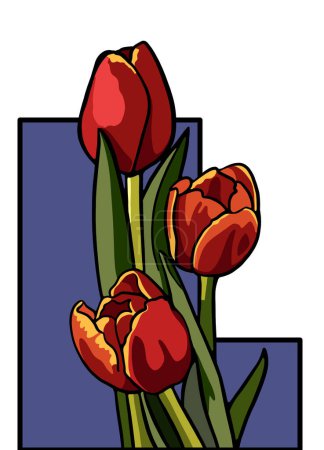 Foto de Manojo de tulipanes rojos sobre fondo púrpura. ilustraciones vectoriales. - Imagen libre de derechos