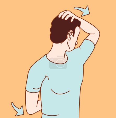 Foto de Ilustración de la posición del ejercicio para el dolor de cuello y hombro (articulación del cuello). Ejercicio 6 - Imagen libre de derechos