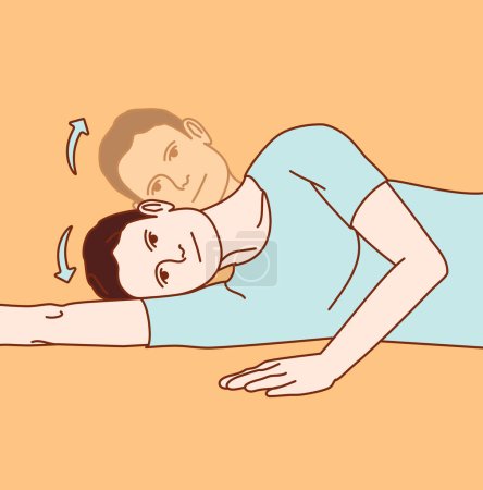 Foto de Ilustración de la posición del ejercicio para el dolor de cuello y hombro (articulación del cuello). Ejercicio 18 - Imagen libre de derechos