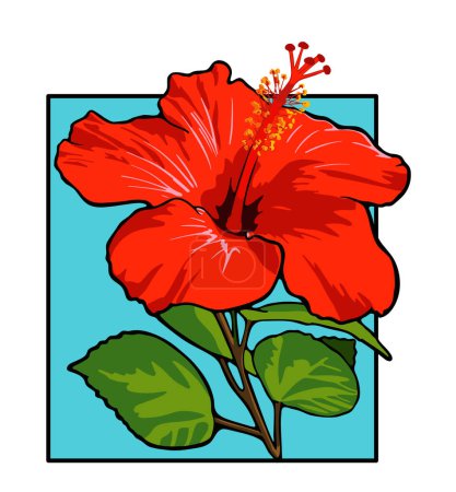 Ilustración de Flor aislada (hibisco) con ilustración de vectores de hojas. - Imagen libre de derechos