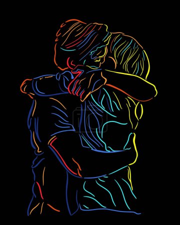 Foto de Abrazando pareja. Arte lineal ilustración vectorial. - Imagen libre de derechos