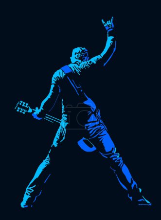 Arte de línea de estrella de rock azul. Ilustración vectorial.
