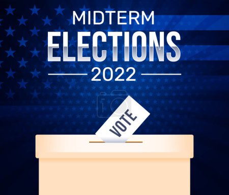 Photo for Midterm Elections 2022 Background with Voting box and United States flag in the backdrop. American midterm elections concept design. - Royalty Free Image