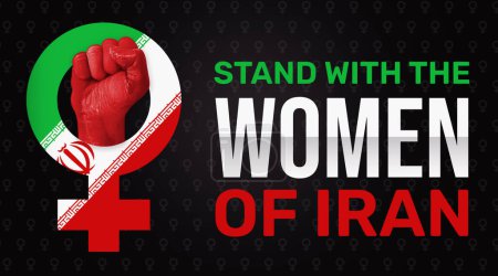 Foto de Ponte de pie con las mujeres de Irán con el puño y el papel pintado de la muestra. Movimiento de los derechos de las mujeres en Irán concepto de fondo en colores de la bandera - Imagen libre de derechos