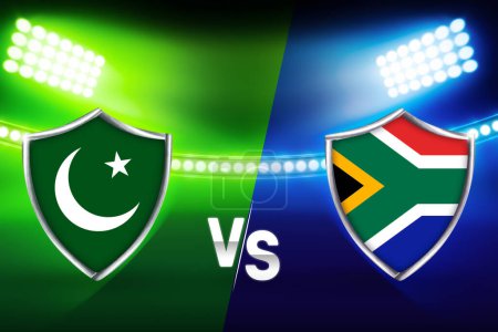 Photo for Pakistan Vs South Africa Cricket Match fixture background with glowing stadium lights - Royalty Free Image
