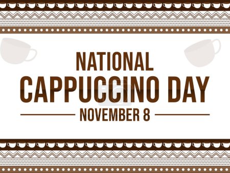 Photo for National Cappuccino day wallpaper with typography and traditional border design. Cappuccino day backdrop - Royalty Free Image