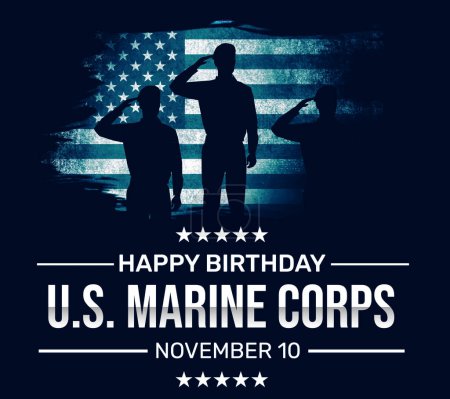 Photo for Happy Birthday to US Marine Corps wallpaper with salute and American flag in the backdrop. Observing marine corps birthday, backdrop design. - Royalty Free Image