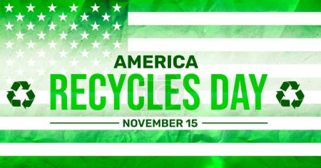 Téléchargez les photos : Recycle Day of America avec le drapeau du Livre vert et la typographie. Concept d'énergie renouvelable avec drapeau des États-Unis. - en image libre de droit