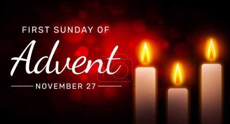 Photo for First Sunday of Advent Wallpaper with Rose red bokeh blur lights and candles on the side. Advent sunday background - Royalty Free Image