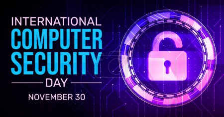 Photo for International Computer Security Day Background with Futuristic Technology concept. Modern Glowing Lock with connecting nodes - Royalty Free Image