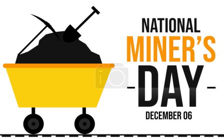 Photo for National Day of Miners Wallpaper with Mining cart and tools. Miners day typography concept banner design - Royalty Free Image