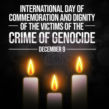 Téléchargez les photos : Journée internationale de commémoration et de dignité des victimes du crime de génocide fond design avec des bougies et carte du monde - en image libre de droit