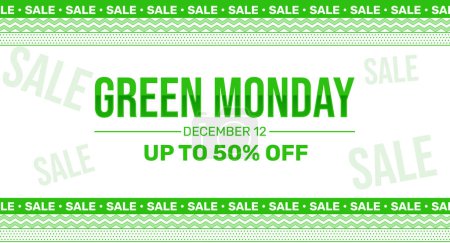 Foto de Green Monday venta hasta un cincuenta por ciento de fondo en estilo tradicional y tipografía de ventas dentro de ella. - Imagen libre de derechos