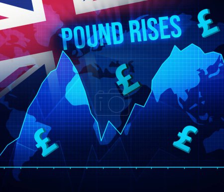Photo for Pound currency rises Concept Background with Currency Graph going up and waving flag in the backdrop. - Royalty Free Image
