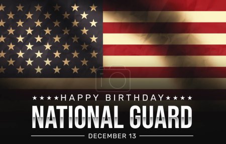 Photo for Happy Birthday National Guard of the United States of America with waving flag in the background. Vintage style patriotic national guard birthday wallpaper. - Royalty Free Image