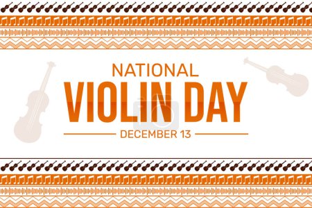 Photo for National Violin Day Background with orange music signs and violins in a traditional design of borders - Royalty Free Image