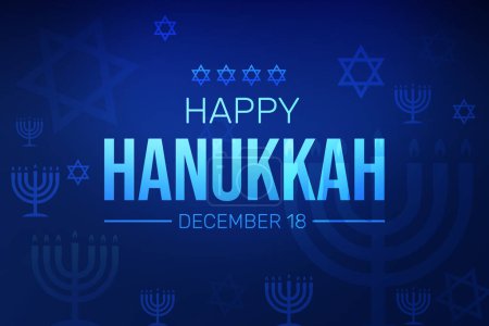 Téléchargez les photos : Happy Hanukkah Fond d'écran en couleurs bleues avec des signes et de la typographie. Hanoukka jour célébration concept design - en image libre de droit