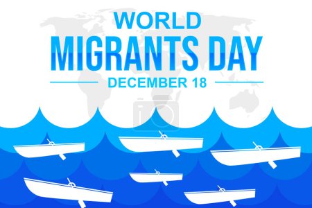 Photo for World Migrants Day background with Boats floating in water and typography. Migrants day concept design - Royalty Free Image