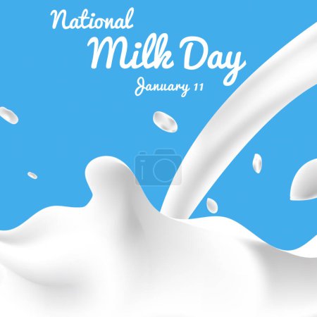 Foto de Fondo de pantalla Día Nacional de la Leche con leche blanca vertiendo sobre el fondo azul. Fondo del día de la leche - Imagen libre de derechos