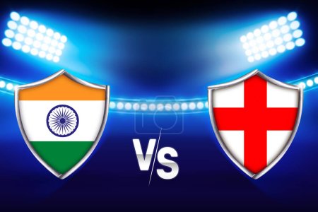 Photo for India Vs England Cricket Match background with glowing stadium lights and flags of both countries. England vs India cricket backdrop. - Royalty Free Image