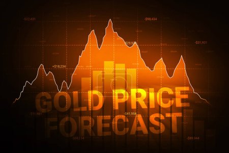 Foto de Fondo de previsión del precio del oro con gráfico de oro y diseño de concepto de finanzas. Los precios del oro telón de fondo. - Imagen libre de derechos