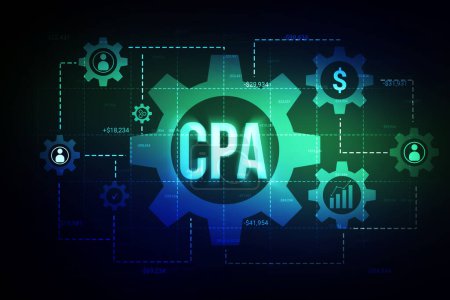 Photo for CPA certified public accounts concept futuristic background with glowing text and signs. Business and audit concept design. - Royalty Free Image