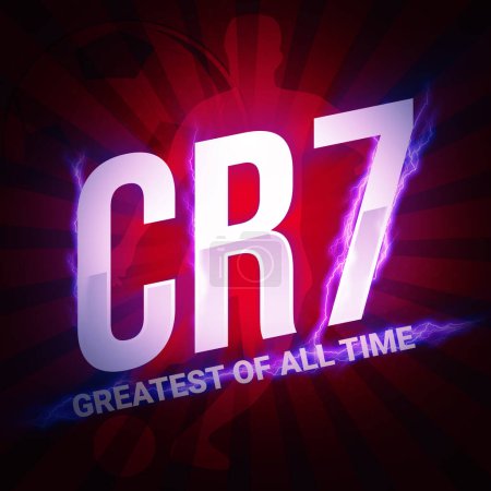 Photo for CR7 Typography with lightning effect and red background. Greatest of all time sports and football concept backdrop - Royalty Free Image