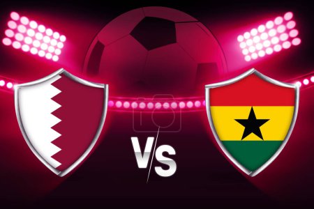 Photo for Qatar Vs Senegal Football Match fixture with stadium and lights in the backdrop. Soccer tournament background. - Royalty Free Image