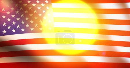 Téléchargez les photos : Lever de soleil à l'intérieur agitant le drapeau américain à l'aube. Moderne Amérique croissante concept arrière-plan. - en image libre de droit