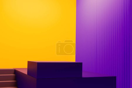 Foto de Moderno 3d renderizado colorido podio con estilo y formas de lujo. Nuevo diseño de escenario con espacio vacío para la colocación. - Imagen libre de derechos