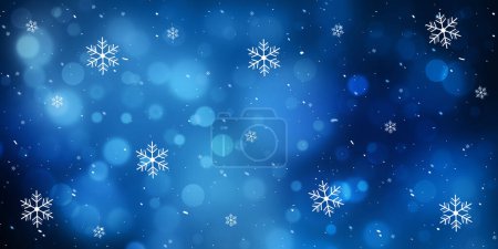 Foto de Fondo de invierno moderno con brillantes luces bokeh azules. Fondo de pantalla de noche de invierno con copos de nieve. - Imagen libre de derechos