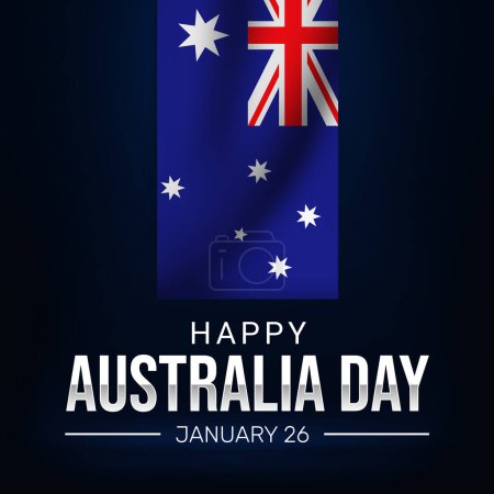 Téléchargez les photos : Happy Australia Day fond avec le drapeau agitant à l'envers dans une chambre et la typographie. Australie journée toile de fond. - en image libre de droit