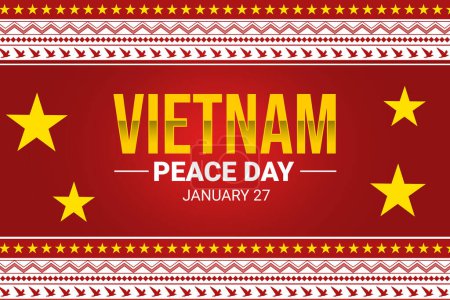 Photo for Vietnam peace day wallpaper with typography and traditional border design. Red Vietnam flag stars and backdrop. - Royalty Free Image