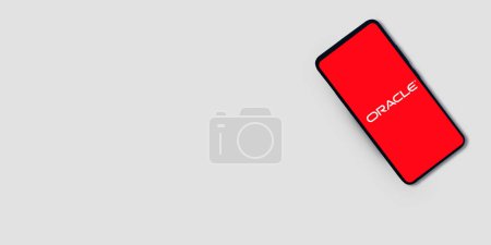 Photo for Oracle Database editorial banner with mobile and free copy spac e - Royalty Free Image