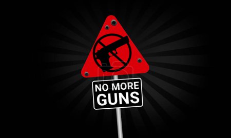 Photo for No more guns signboard with black and red alarming colors background. Stopping and banning concept of guns backdrop - Royalty Free Image