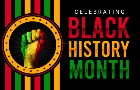 Photo for Black History Month Celebration Background featuring Colorful Fist Design and Typography. Modern Wallpaper for Commemorating Black History Month - Royalty Free Image