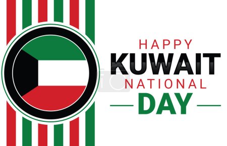 Téléchargez les photos : Joyeux papier peint Koweït Journée nationale avec drapeau et rayures design. Koweït jour typographie patriotique fond - en image libre de droit