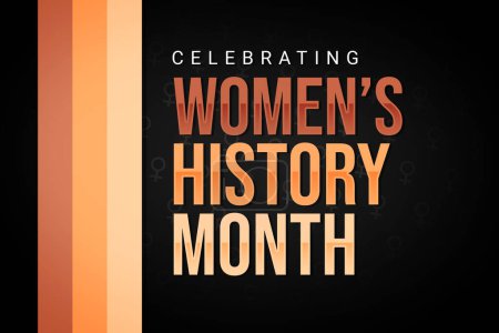 Celebrating Womens history month banner design with black backdrop and skin shades typography. Womens empowerment concept background