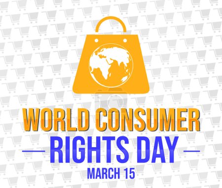 Foto de Fondo del Día Internacional de los Derechos del Consumidor con una bolsa de compras y tipografía. Día Mundial del Consumidor - Imagen libre de derechos