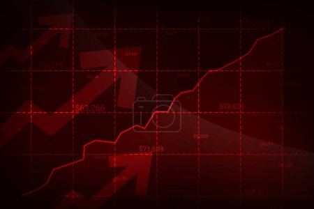 Photo for Red business graph going high with arrows and numbers. Modern finance and inflation concept background - Royalty Free Image
