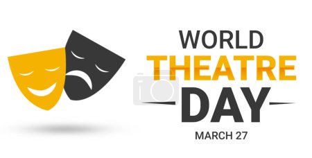 Foto de Diseño del estandarte del Día Mundial del Teatro con formas de máscara y tipografía en el lateral. Fondo del día del teatro internacional - Imagen libre de derechos