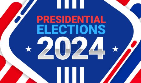 Präsidentschaftswahlen 2024 Banner mit amerikanischem Design und Typografie. Hintergrund der US-Wahlen