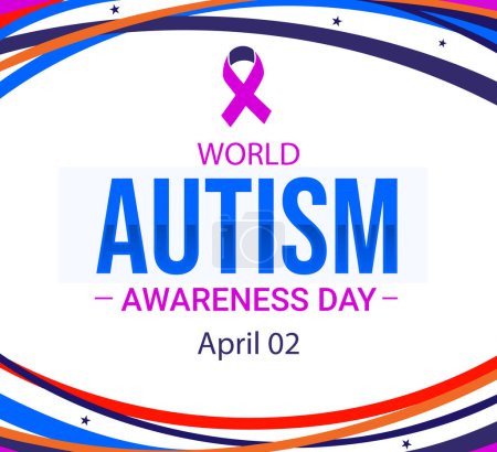 Photo for World Autism Awareness day wallpaper with pink ribbon and colorful shapes border design. Autism awareness day backdrop - Royalty Free Image
