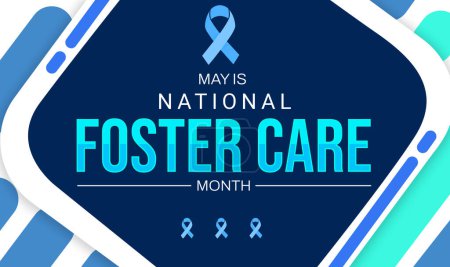 Photo for National Foster Care Month backdrop design with colorful blue shapes and ribbon design. May is national foster care month, background design - Royalty Free Image