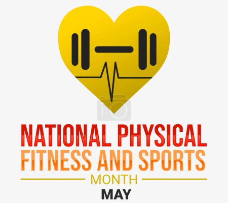 Foto de Nacional de Fitness Física y deportes mes de diseño de fondo con corazón amarillo y formas. Mayo es el mes de la aptitud física nacional y los deportes, el diseño de telón de fondo - Imagen libre de derechos