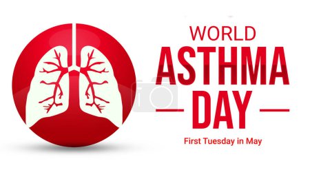 Foto de Día Mundial del Asma diseño de telón de fondo con pulmones rojos y tipografía en el lado. Fondo internacional del día del asma - Imagen libre de derechos